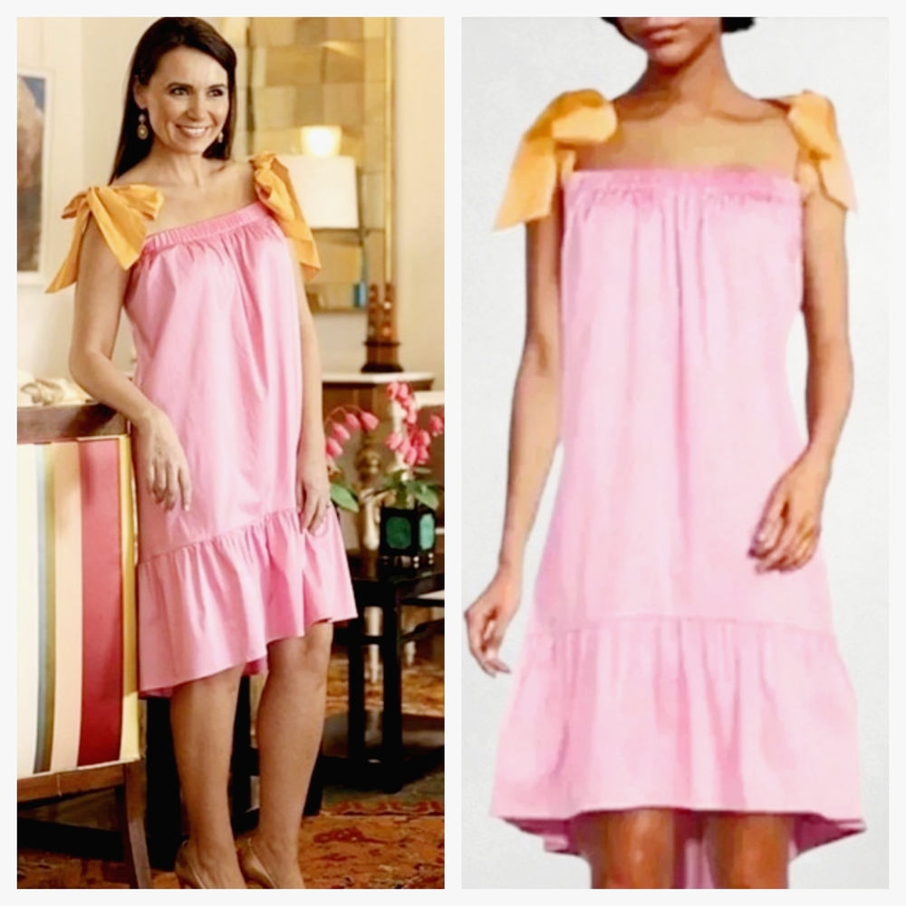 ANTONIO MELANI Pink Tie-Shoulder Ruffled Hem Sundress